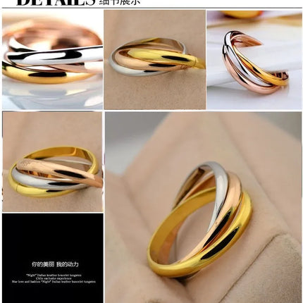 Stainless Steel Wholesale Hot Girl Women Finger Rings Creative Three Colors In One Ring For Women  Titanium Steel Ornament