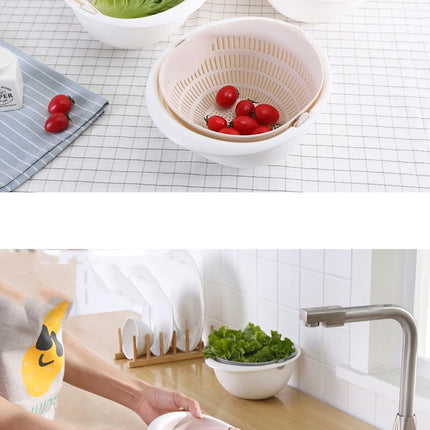 Kitchen Rotatable Double Drain Basket Fruits Vegetables Washing Storage Basket Strainers Bowl Cleaning Filter Colander Tool