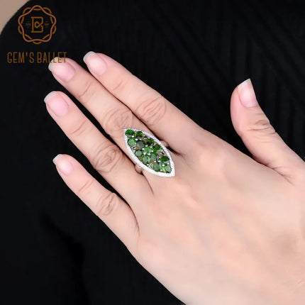 GEM'S BALLET 100% 925 Sterling Silver Gemstone Rings 5.0Ct Natural Chrome Diopside Cocktail Ring for Women Wedding Fine Jewelry