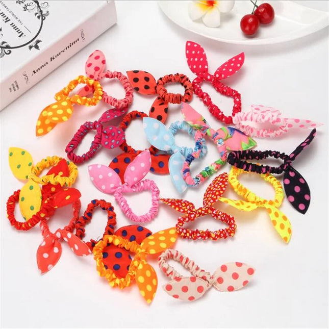 20Pcs Korean Fashion Elastic Hair Bands Girls Hair Accessories Bunny Rabbit Ears Scrunchy Rubber Band Candy Color Cute Headdress