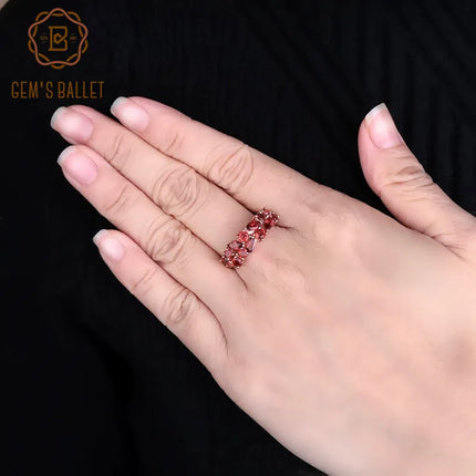 GEM'S BALLET 925 Sterling Silver Rose Gold Plated Wedding Band 2.47Ct Natural Red Garnet Gemstone Rings for Women Fine Jewelry