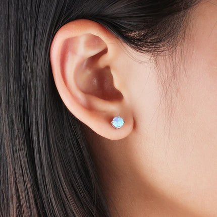 Cute 5mm Created Blue Pink White Opal Earrings for Women 925 Sterling Silver Stud Earrings Round Small Earrings (Lam Hub Fong)