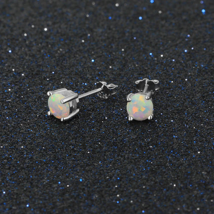 Cute 5mm Created Blue Pink White Opal Earrings for Women 925 Sterling Silver Stud Earrings Round Small Earrings (Lam Hub Fong)