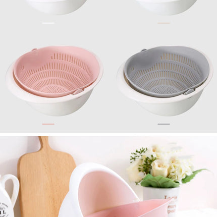 Kitchen Rotatable Double Drain Basket Fruits Vegetables Washing Storage Basket Strainers Bowl Cleaning Filter Colander Tool