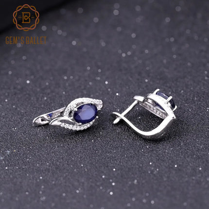 GEM'S BALLET 3.32Ct Natural Blue Sapphire Earrings Real 925 Sterling Silver Gemstone Stud Earrings for Women Fine Jewelry