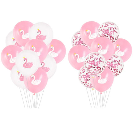 10/15pcs 12inch White Pink Swan Printing Latex Balloon Baby Shower Girl Birthday Party Wedding Decorations Ball Supplies