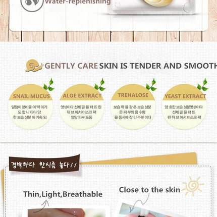 10pcs Snail Moisturizing Face Mask Replenishment Oil Control Tender Face Sheet Masks Facial Mask Skin Care Korean Cosmetics