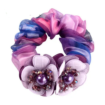 Bow Hair Fantaisie Tie  Elastic Hair Bands  Yarn Silk Flower  Headdress Elastique Cheveux Fille for Hair Accessories Woman