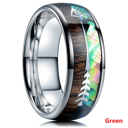 Fashion Silver Color Men's Stainless Steel Rings Koa Wood Deer Antler Inlay Dome Engagement Rings For Men Women Wedding Jewelry