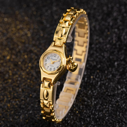 Women's Wristwatch Gold Bracelet Small Dial Elegant Watch with Heart Pendant Female Ladies Stainless Steel Wrist Watch for Women