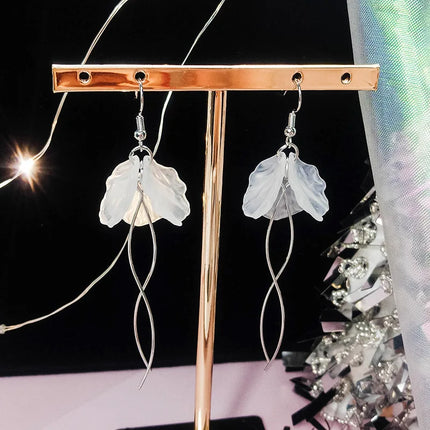 Sweet White Crystal Petals Acrylic Drop Earrings for Women - Korean Wedding Party Jewelry