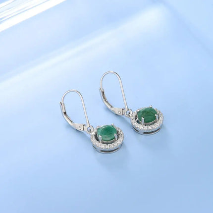 GEM'S BALLET Natural Black Garnet Emerald Birthstone Leverback Dangle Earrings 925 Sterling Silver Gemstone Earrings for Women