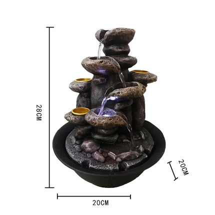 Multifunction Indoor Water Fountain & Candle Holders With LED Lights Three Tier Soothing Cascading Tabletop Fountains With Rocks