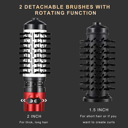 2 Replaceable Head 360 Rotating AirFlow Hot Air Brush Hair Straightener Curler Iron Volumizer Blowers Electric Hair Dryer Comb