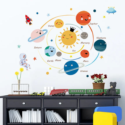 Cartoon Solar System PVC Wall Stickers Children Room Decoration Boy Kids Room Wall Decor Nursery Decorate DIY Art Murals Home