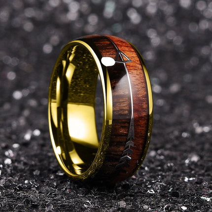 Fashion Silver Color Men's Stainless Steel Rings Koa Wood Deer Antler Inlay Dome Engagement Rings For Men Women Wedding Jewelry