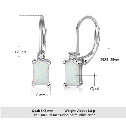 925 Sterling Silver Jewelry Sets for Women Rectangular White Opal Ring Earrings Opal Jewelry Wedding Party Gifts (Lam Hub Fong)