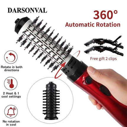 2 Replaceable Head 360 Rotating AirFlow Hot Air Brush Hair Straightener Curler Iron Volumizer Blowers Electric Hair Dryer Comb