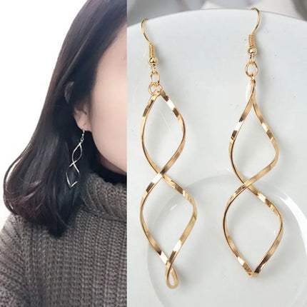 Elegant Korean Style Spiral Wave Earrings - Geometric Drop Dangle Jewelry for Women