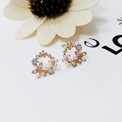 Moonlit Gardens Rhinestone Stud Earrings - Korean Fashion Jewelry for Women