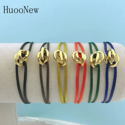 New Hot Stainless Steel Bracelet 3 Metal Buckle Ribbon Lace Up Chain Multicolor Adjustable Size Bracelet For Women Man Unisex