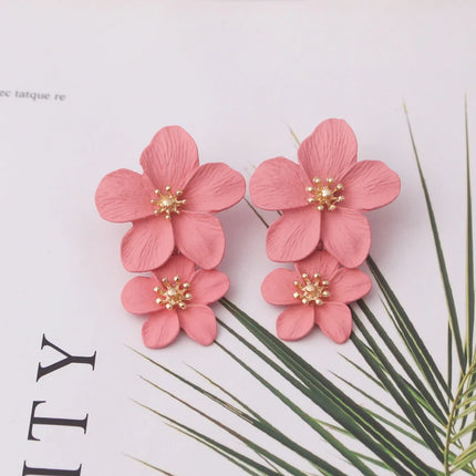 Korean New Double-layers Flower Drop Earrings for Ladies Exaggerated Women Floral Earrings Fashion Jewelry aretes de mujer