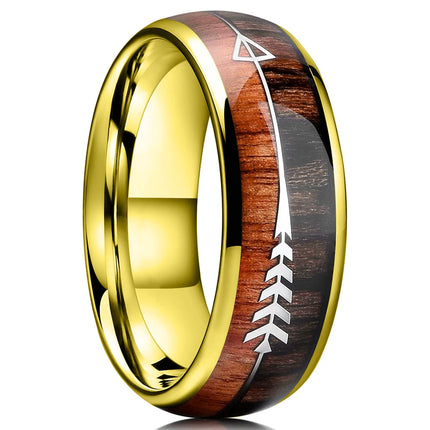 Fashion Silver Color Men's Stainless Steel Rings Koa Wood Deer Antler Inlay Dome Engagement Rings For Men Women Wedding Jewelry