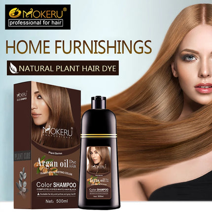 Mokeru Argan Oil Natural Long Lasting Black Brown Permanent Hair Dye Shampoo For Gray Hair Caramel Coffee Magic Fast Color Dye