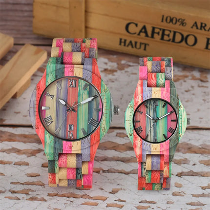 Women Quartz Bamboo Watches Wooden Watch Couple Watches Natural Multi-Colored Bracelet Lovers New Concept Wood Wristwatch