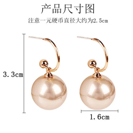 2021 Korean Trendy Elegant Shiny Round White Red Champagne Pearl Hoop Drop Earrings Circle Ball Bead Pendant Dangle Women's Gift