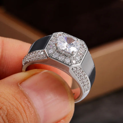 Luxury 925 Sterling Silver Men AAA Crystal Zircon Stone Wedding Ring Brilliant Noble Engagement Engage Party Plata Rings Stamp