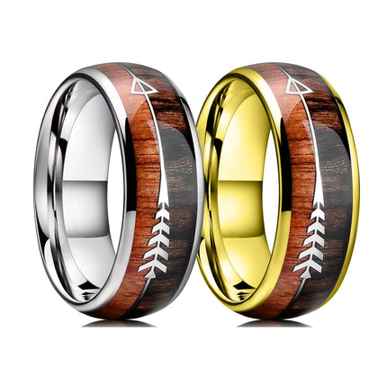 Fashion Silver Color Men's Stainless Steel Rings Koa Wood Deer Antler Inlay Dome Engagement Rings For Men Women Wedding Jewelry