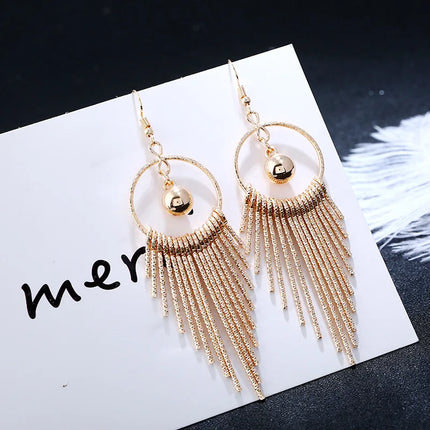 European American Exaggerate Big Round Swing Earrings For Women Geometric Shiny Tassel Long Drop Brincos Fashion Jewelry Gift