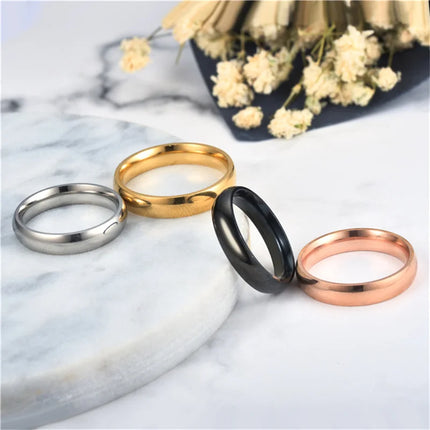 New Classic 4mm Minimalist Round Stainless Steel Ring Women Men Simple Solid Color Wedding Rings Party Daily Couple Jewelry Gift