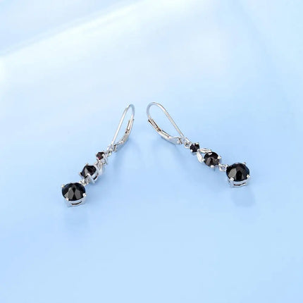 GEM'S BALLET 925 Sterling Silver Women's Gemstone Earrings Natural Black Garnet Three Stone Birthstone Leverback Dangle Earrings