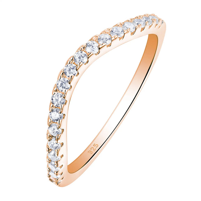 Newshe Rose Yellow Gold Curved Wedding Bands For Women Stacking Solid 925 Sterling Silver Eternity Rings Cz Wishbone Size 3-13