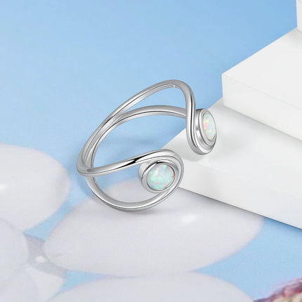 Women 925 Sterling Silver Ring White Opal Stone Double Layer Open Ring Hollow Twisted Female Finger Ring Silver 925 Jewelry