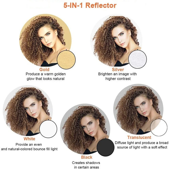 24" 60cm 5in1 Reflector Photography Collapsible Portable Light Diffuser Round Reflector For Photo Multi Color Silvery Black