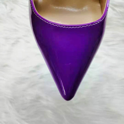 Veowalk White Purple Gradient Women Curl Cut Pointy Toe Stiletto Pumps Elegant Ladies Slip On Dress Shoes Plus Size 33-45