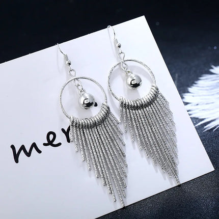 European American Exaggerate Big Round Swing Earrings For Women Geometric Shiny Tassel Long Drop Brincos Fashion Jewelry Gift