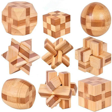 Kids Children Adult Kong Ming Luban Lock 3D Handmade Bamboo Math Puzzles Brain Teasers Educational Finger Toy Birthday Xmas Gift