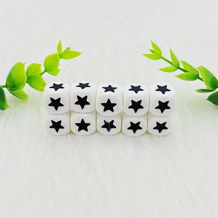 10pcs 12mm Star&Heart Letter Beads Food Grade Silicone Teether Square Shape Silicone Baby Teething Oral Care DIY Jewelry Toy