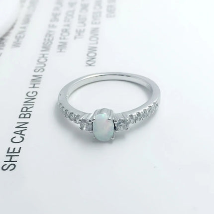 Opal Rings 925 Sterling Silver Cubic Zirconia Women Wedding Ring Simple Thin Female Finger Rings Fine Jewelry (Lam Hub Fong)