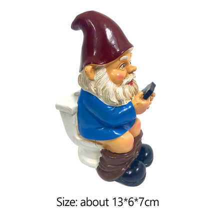 3D Dwarf Toilet Play Phone Statue Garden Gnomes Mini Resin Doll Statue Crafts Outdoor Elf Miniature Garden Dwarf Decoration