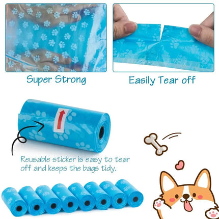 Pet Poop Bags Disposable Dog Waste Bags, Bulk Poop Bags with Leash Clip and Bone Bag Dispenser 5Roll(75Pcs) Bags with Paw Prints