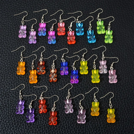 Colorful Glitter Animal Gummy Bear Earrings - Trendy Cartoon Ear Hooks Jewelry