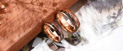 Fashion Silver Color Men's Stainless Steel Rings Koa Wood Deer Antler Inlay Dome Engagement Rings For Men Women Wedding Jewelry