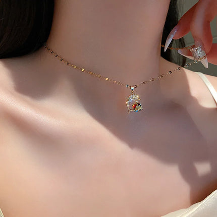 New Colorful Magic Crystal Dolphin Pendant Necklaces For Women Elegant Romantic Female Wedding Jewelry Ladies Clavicle Chain