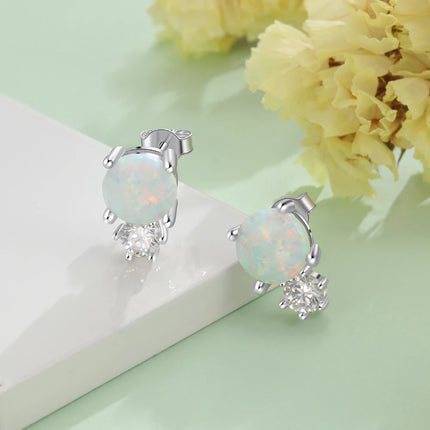 Bridal Jewelry Sets for Women 925 Sterling Silver Opal Necklaces Rings Earrings Cubic Zirconia Fine Jewelry Sets (Lam Hub Fong)