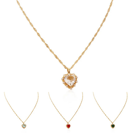 Fashion Heart Necklace For Women Sweet Zircon Love Heart Pendant Necklace Female Elegant Charm Rhinestone Clavicle Chain Choker